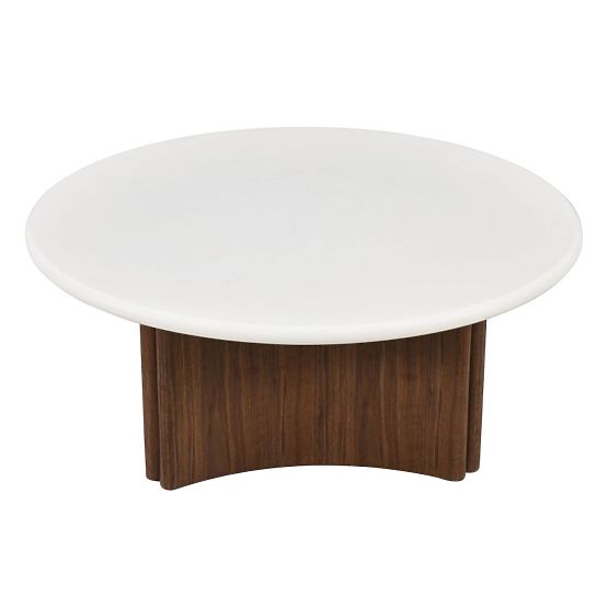 Masă de cafea Marlo 80 cm, alb crem/nuc, microciment