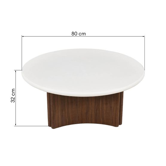 Masă de cafea Marlo 80 cm, alb crem/nuc, microciment