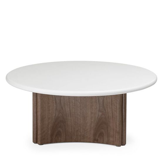 Masă de cafea Marlo 80 cm, alb crem/nuc, microciment