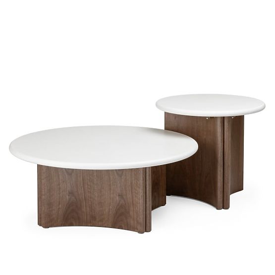 Masă de cafea Marlo 80 cm, alb crem/nuc, microciment