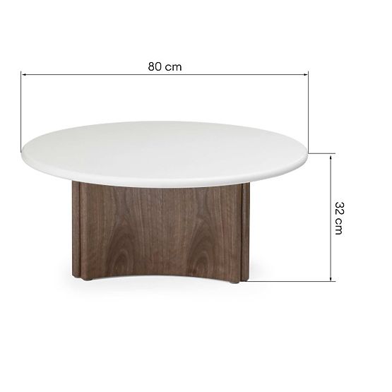 Masă de cafea Marlo 80 cm, alb crem/nuc, microciment
