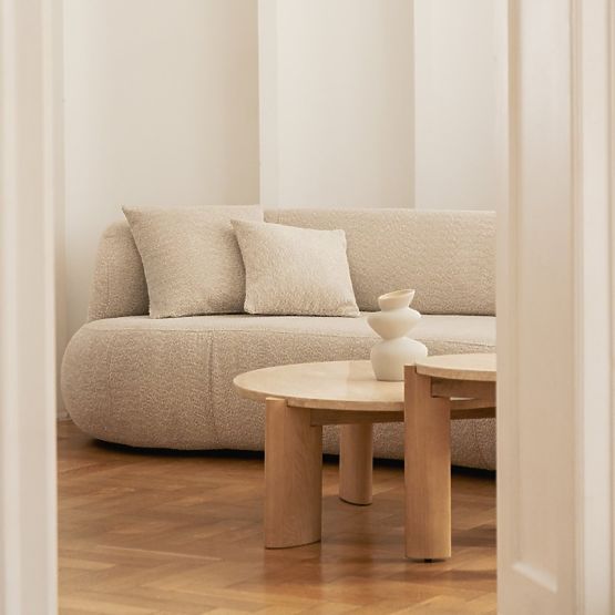 Masă de cafea Medley 90 cm, rotundă, travertin/frasin