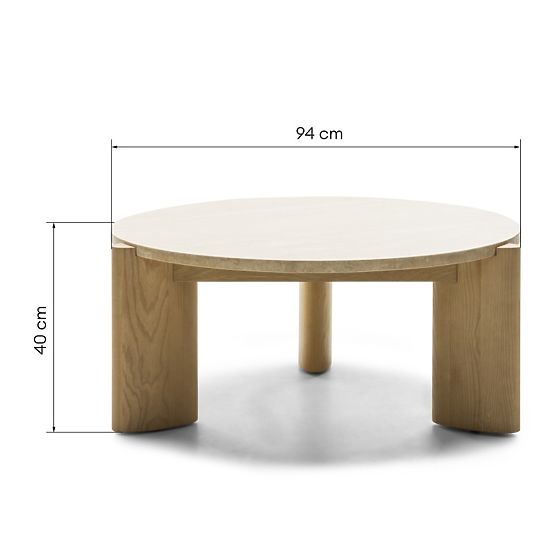 Masă de cafea Medley 90 cm, rotundă, travertin/frasin