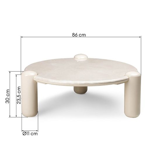 Masă de cafea Noemi 86 cm, bej deschis/marmură, lucioasă