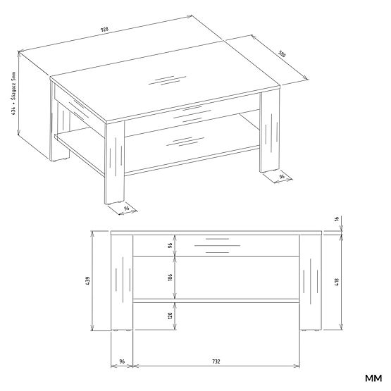 Masă de cafea OHIO STEJAR ARTISAN NEGRU Masă cu Poliță pentru Living 93x58x43,5 cm