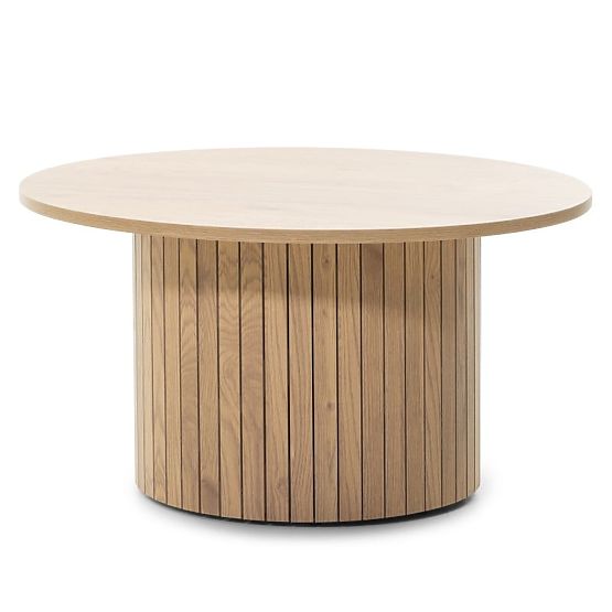 Masă de cafea Remigio 80 cm, rotundă cu lamele, stejar