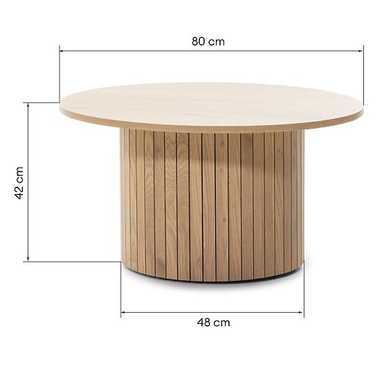 Masă de cafea Remigio 80 cm, rotundă cu lamele, stejar