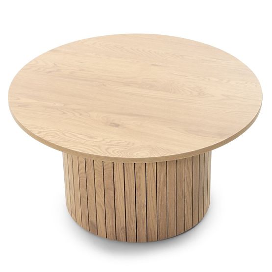Masă de cafea Remigio 80 cm, rotundă cu lamele, stejar
