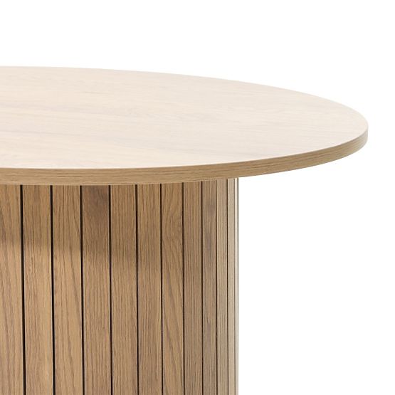 Masă de cafea Remigio 80 cm, rotundă cu lamele, stejar