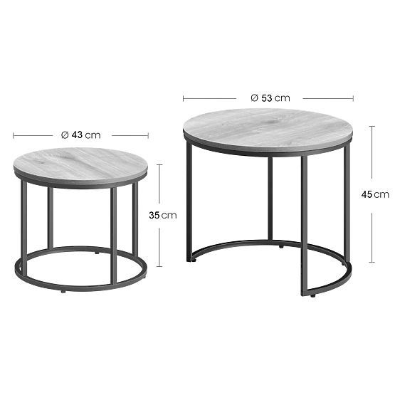 Masă de cafea rotundă 2 buc - marmură / picioare negre
