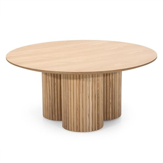 Masă de cafea rotundă Vesby 100 cm, stejar natural, frasin, lamele