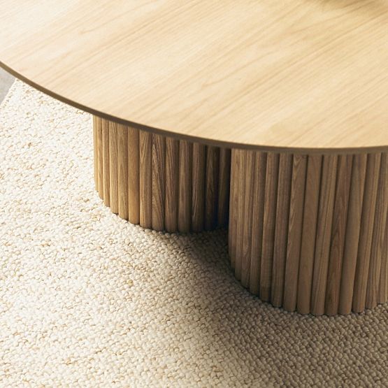 Masă de cafea rotundă Vesby 100 cm, stejar natural, frasin, lamele