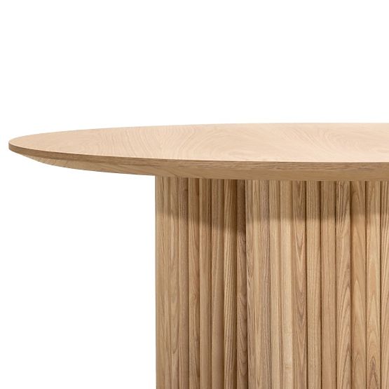 Masă de cafea rotundă Vesby 100 cm, stejar natural, frasin, lamele