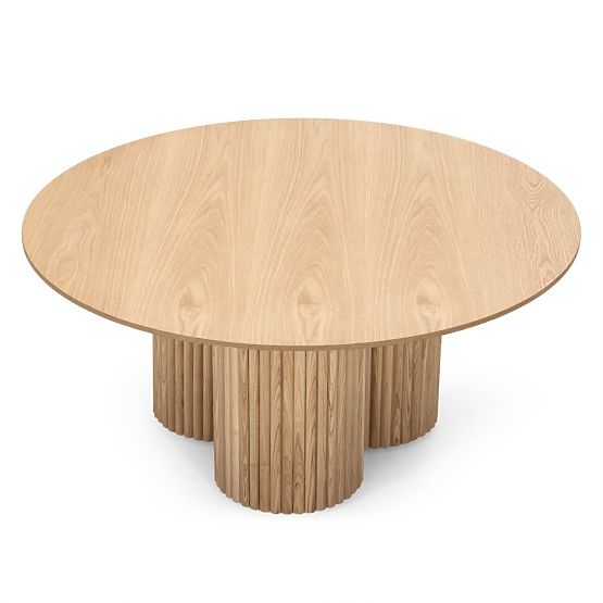 Masă de cafea rotundă Vesby 100 cm, stejar natural, frasin, lamele