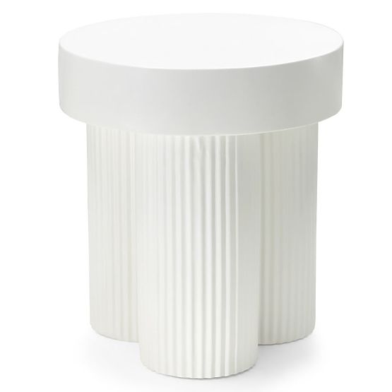 Masă de cafea Salerno 45 cm, rotundă, albă, cu caneluri