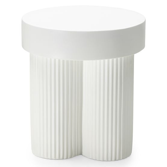 Masă de cafea Salerno 45 cm, rotundă, albă, cu caneluri