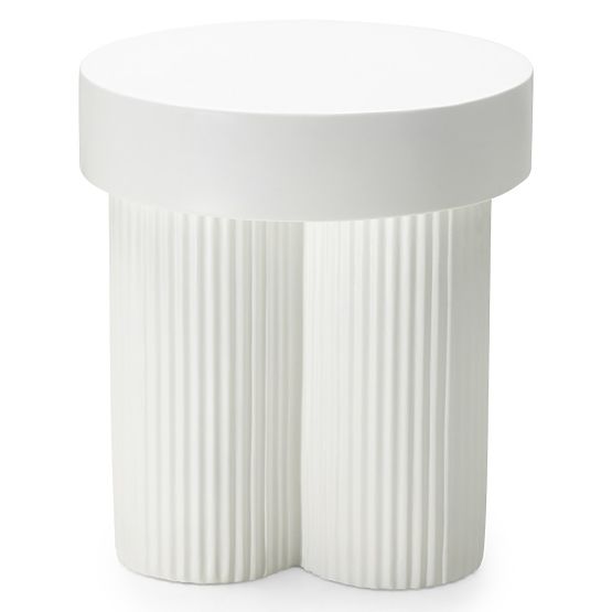 Masă de cafea Salerno 45 cm, rotundă, albă, cu caneluri