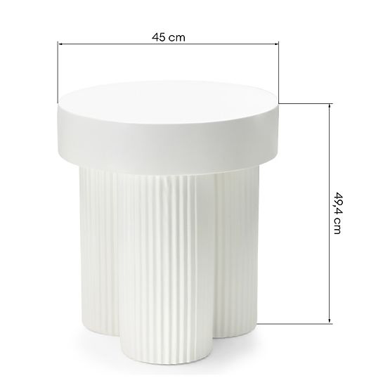 Masă de cafea Salerno 45 cm, rotundă, albă, cu caneluri