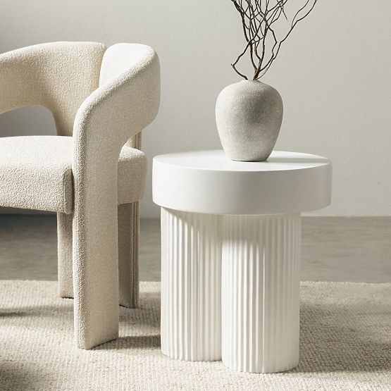 Masă de cafea Salerno 45 cm, rotundă, albă, cu caneluri