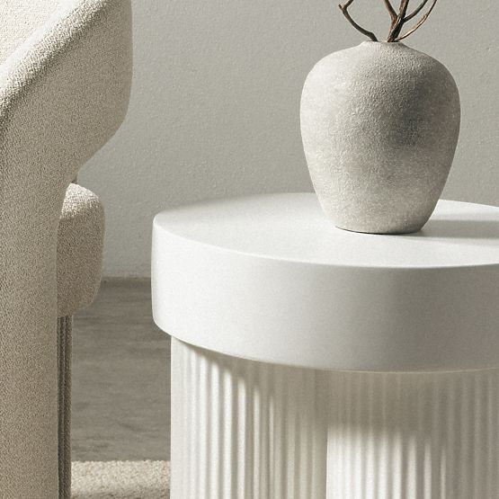 Masă de cafea Salerno 45 cm, rotundă, albă, cu caneluri