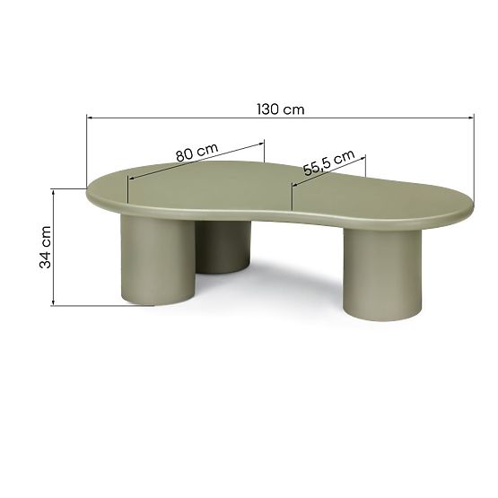 Masă de cafea Sucre verde măsliniu, mată, forme rotunjite