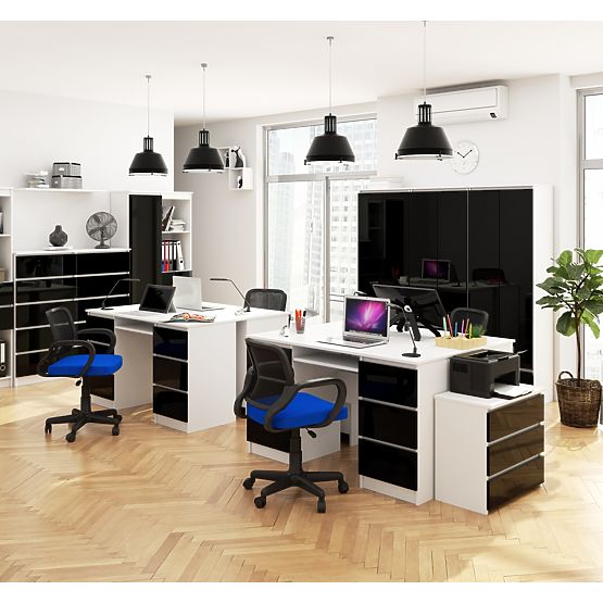 MASĂ DE CALCULATOR A-11 135 cm 6 SERTARE PK ALBĂ / NEGRU LUCIOASĂ