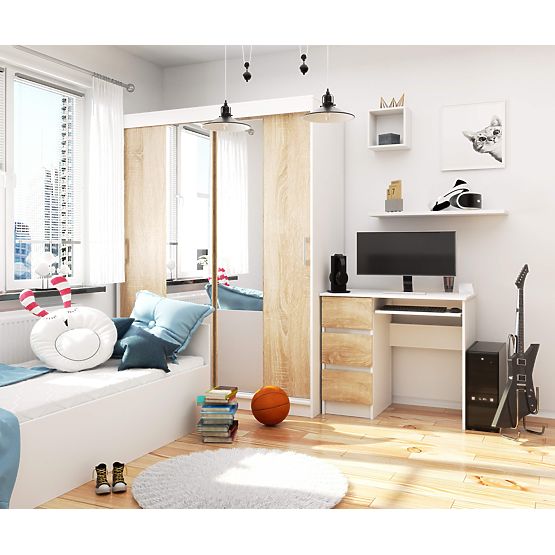 MASĂ DE CALCULATOR A-6 90 cm STÂNGA ALBĂ / SONOMA