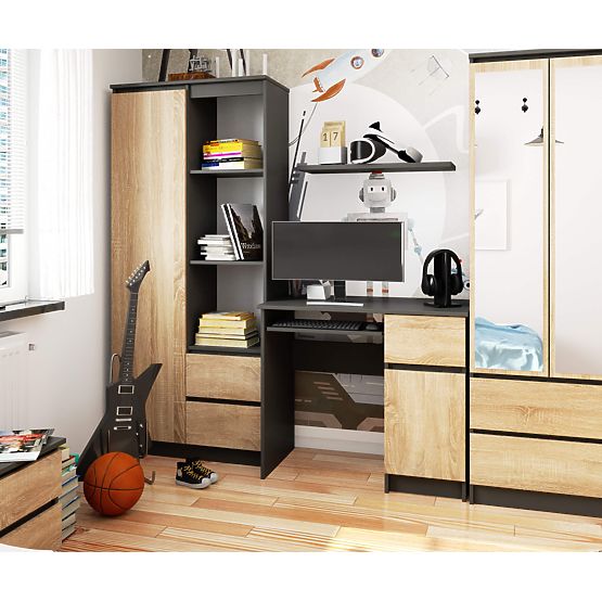 MASĂ DE CALCULATOR PIKSEL PK GRI / STEJAR SONOMA - DREAPTA