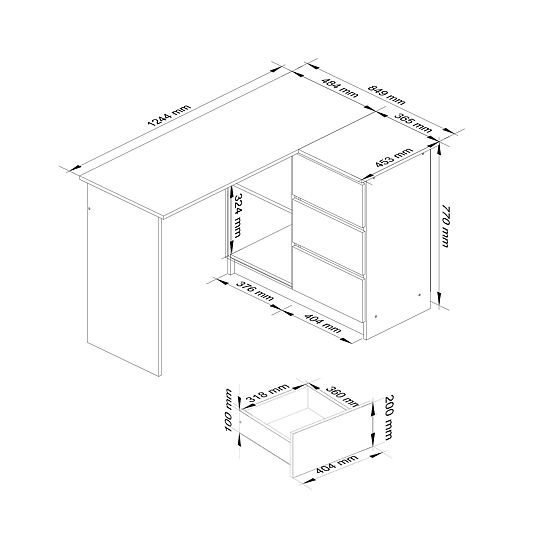 MASĂ DE COLȚ B16 CLP DREAPTA PK GRI / ALB