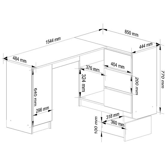 MASĂ DE COLȚ B20 CLP DREAPTA PK ALBĂ