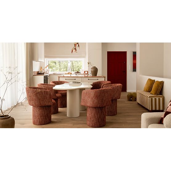 Masă de dining Pinar 180 cm, bej-gri, forme rotunjite