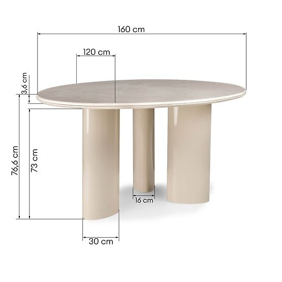 Masă de dining Rio 160 cm, bej deschis/marmură