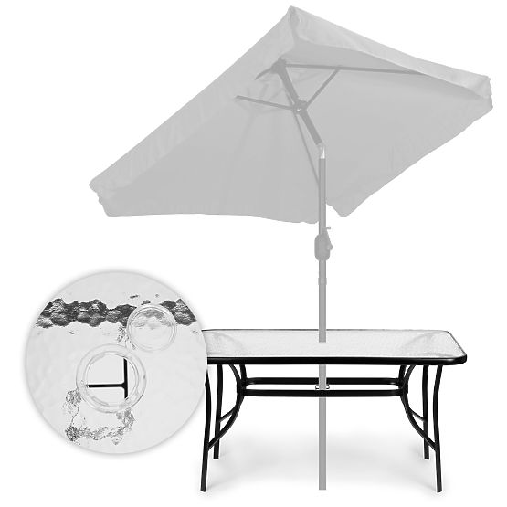 Masă de grădină 160x90 cm sticlă călită blat mare pentru terasă grădină cu orificiu pentru umbrelă M