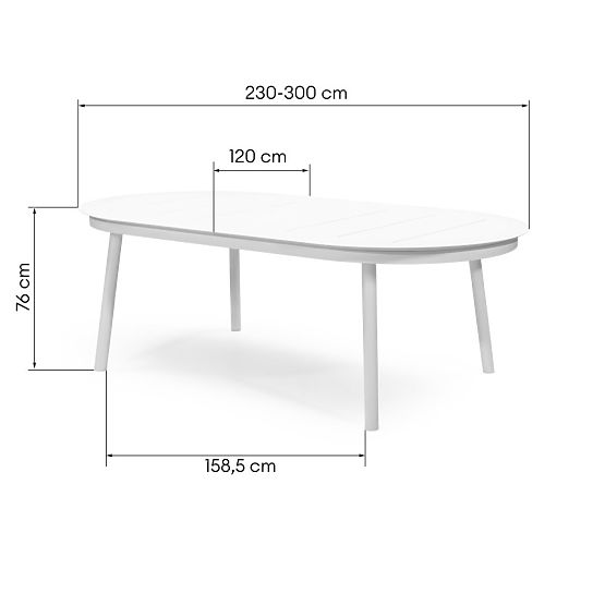 Masă de grădină extensibilă Marinelli 230-300 cm, aluminiu, albă