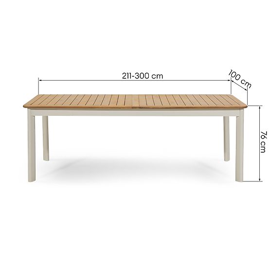 Masă de grădină extensibilă Porticato 211-300 cm lemn de salcâm FSC, aspect de tec, bej deschis