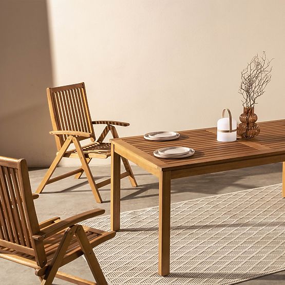 Masă de grădină Familis, 160 cm, aspect de tec, lemn de eucalipt FSC