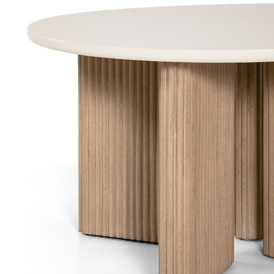 Masă de grădină Komorebi 130 cm cu blat de piatră, lemn de salcâm deschis/bej deschis, rotund, cu la