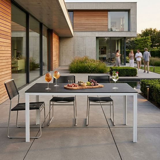 Masă de grădină pentru 6 persoane 156x78 cm mobilier terasă gri alb MultiGarden