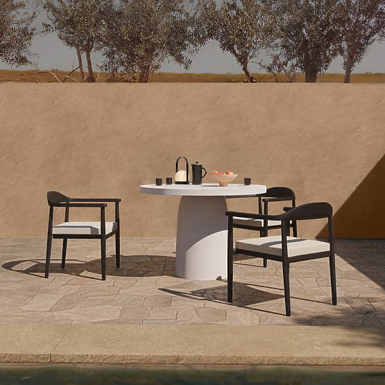 Masă de grădină Vibonis 106 cm, rotundă, ciment, bej deschis, mată