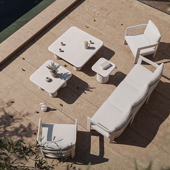 Masă de grădină Vibonis 42 cm, pătrată, din ciment, bej deschis