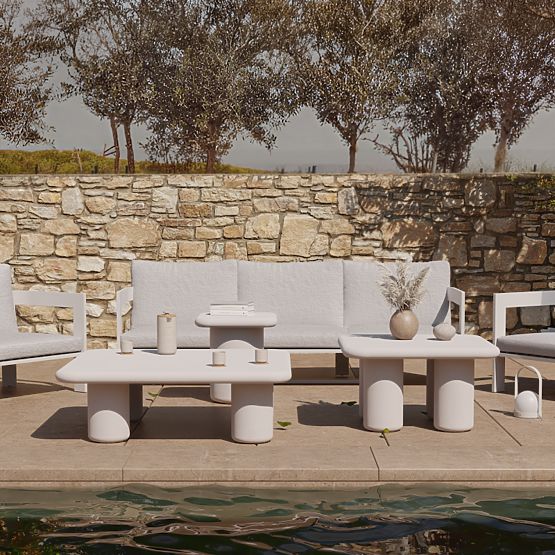 Masă de grădină Vibonis 70 cm, pătrată, din ciment, bej deschis