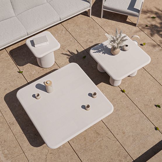 Masă de grădină Vibonis 70 cm, pătrată, din ciment, bej deschis