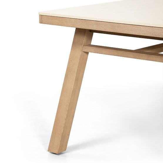 Masă de grădină Wabi 200 cm cu blat de piatră, lemn de salcâm deschis/bej deschis, dreptunghiulară