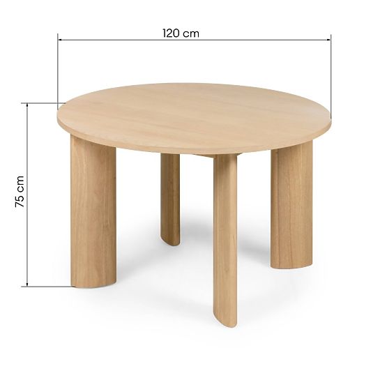 Masă de sufragerie Bali 120 cm, rotundă, alb crem