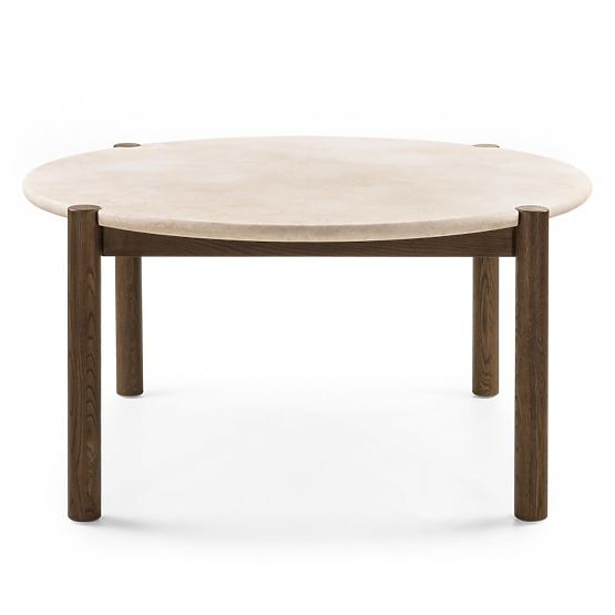 Masă de sufragerie Bruna, 150 cm, rotundă, stejar mocha/marmură crem
