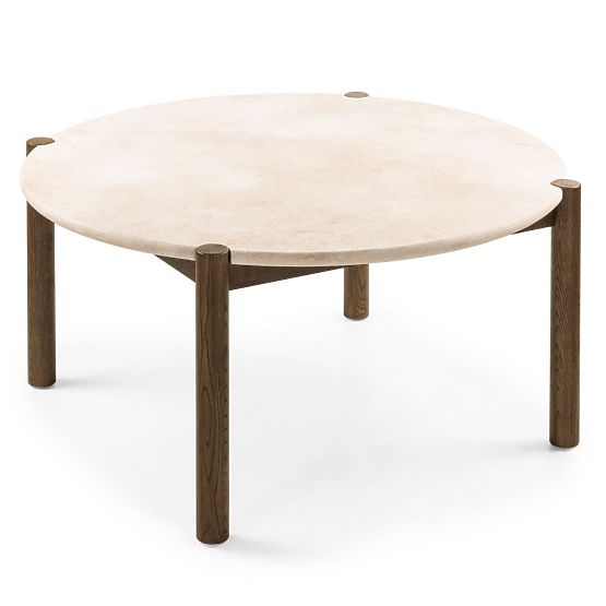 Masă de sufragerie Bruna, 150 cm, rotundă, stejar mocha/marmură crem