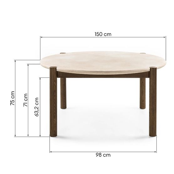 Masă de sufragerie Bruna, 150 cm, rotundă, stejar mocha/marmură crem