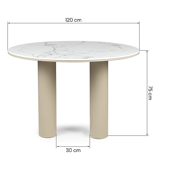 Masă de sufragerie Kairo 120 cm, rotundă, bej închis, marmură
