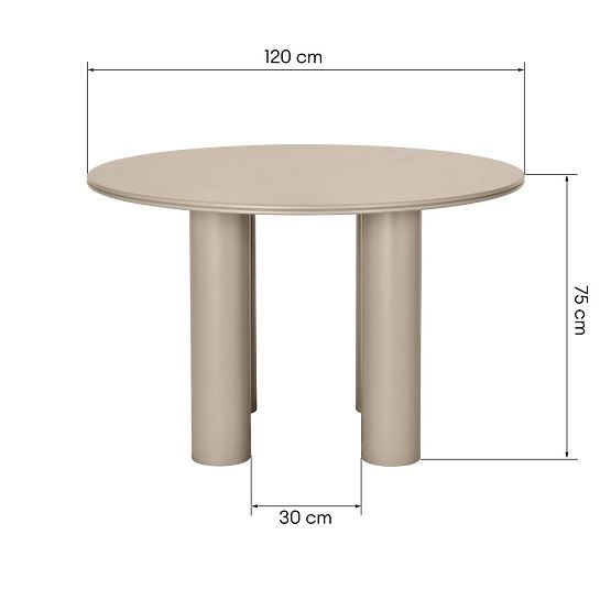 Masă de sufragerie Kairo 120 cm, rotundă, bej închis