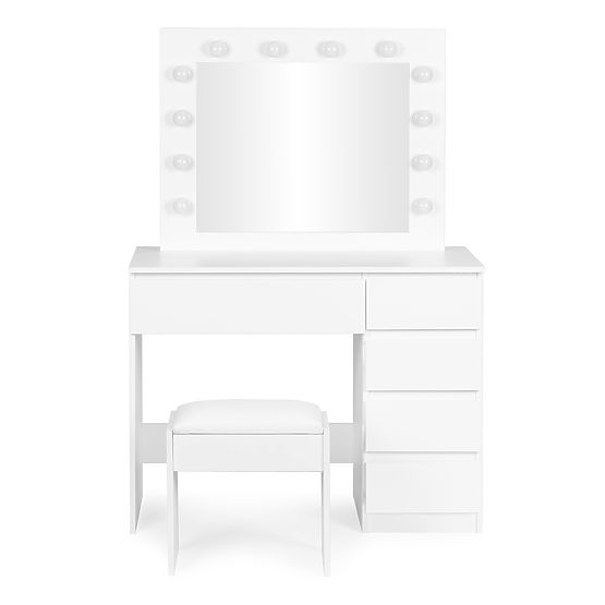 Masa de toaletă cosmetică cu oglindă și iluminare 5 sertare taburet ModernHome